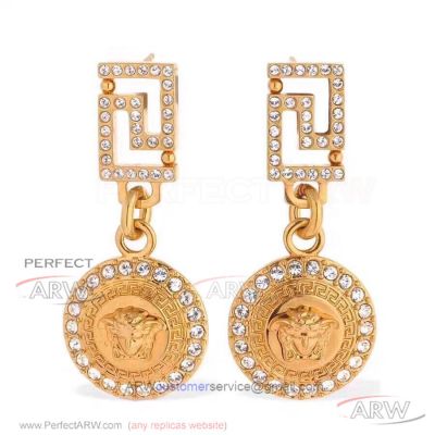 AAA Replica Versace Yellow Gold Diamond Medusa Head Earrings